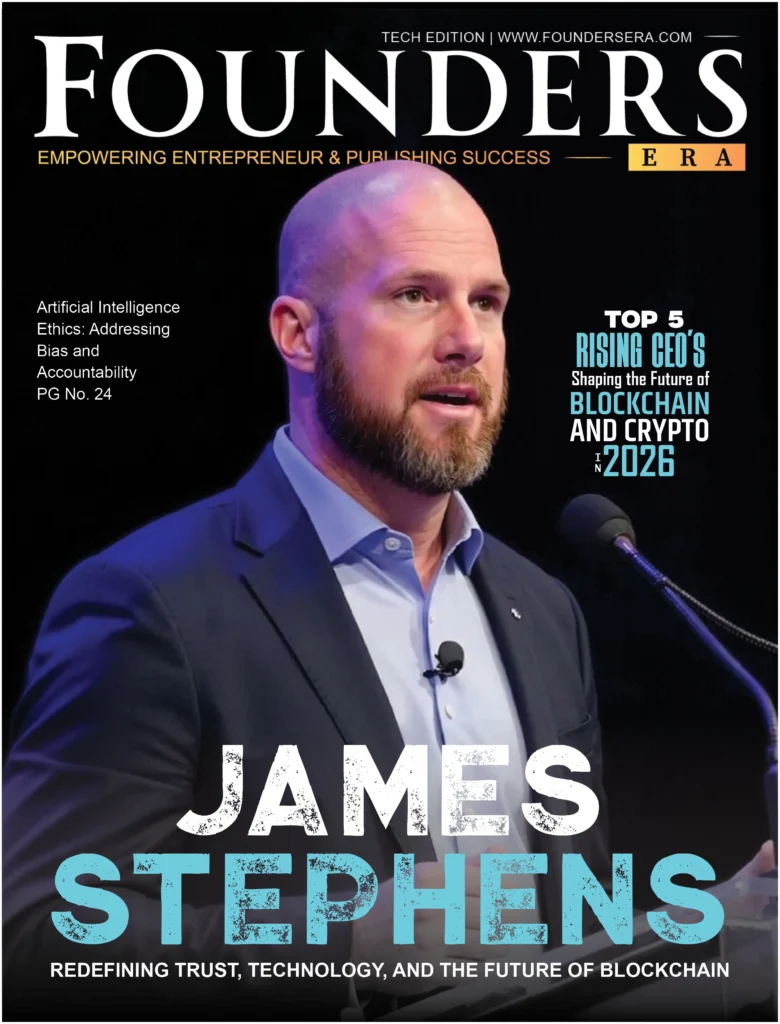 Founders Era Magazine Tech Edition, featuring a story on the future of Blockchain and Crypto in 2026.