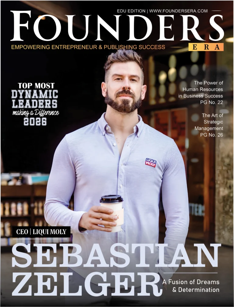 CEO of LIQUI MOLY USA, on the cover of Founders Era Magazine Edu Edition 2026.